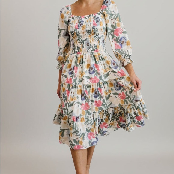 Baltic Born Dresses & Skirts - Baltic Born Floral Smocked Dress - Yellow, Gray, Pink